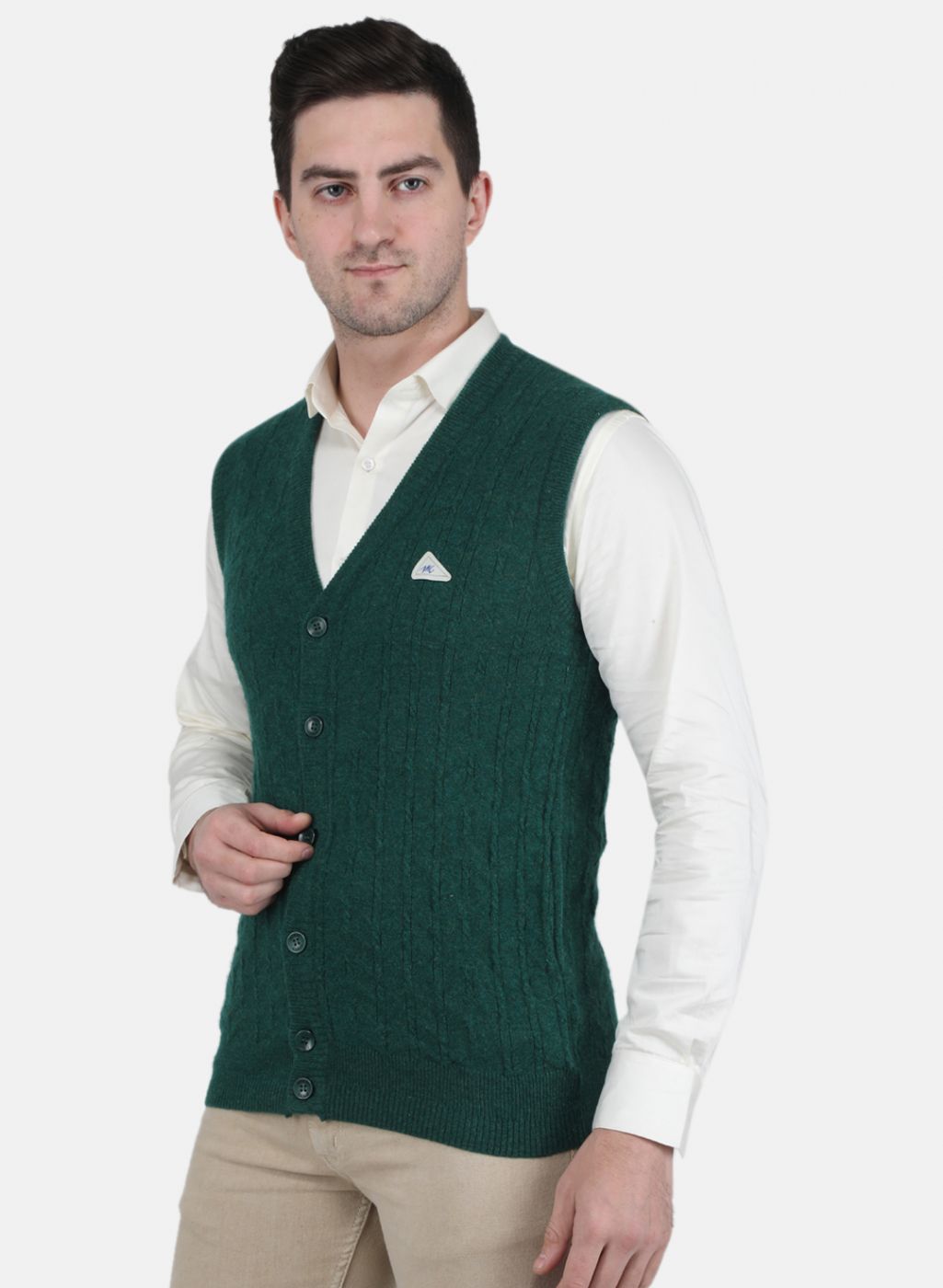 Men Green Self Design Cardigan