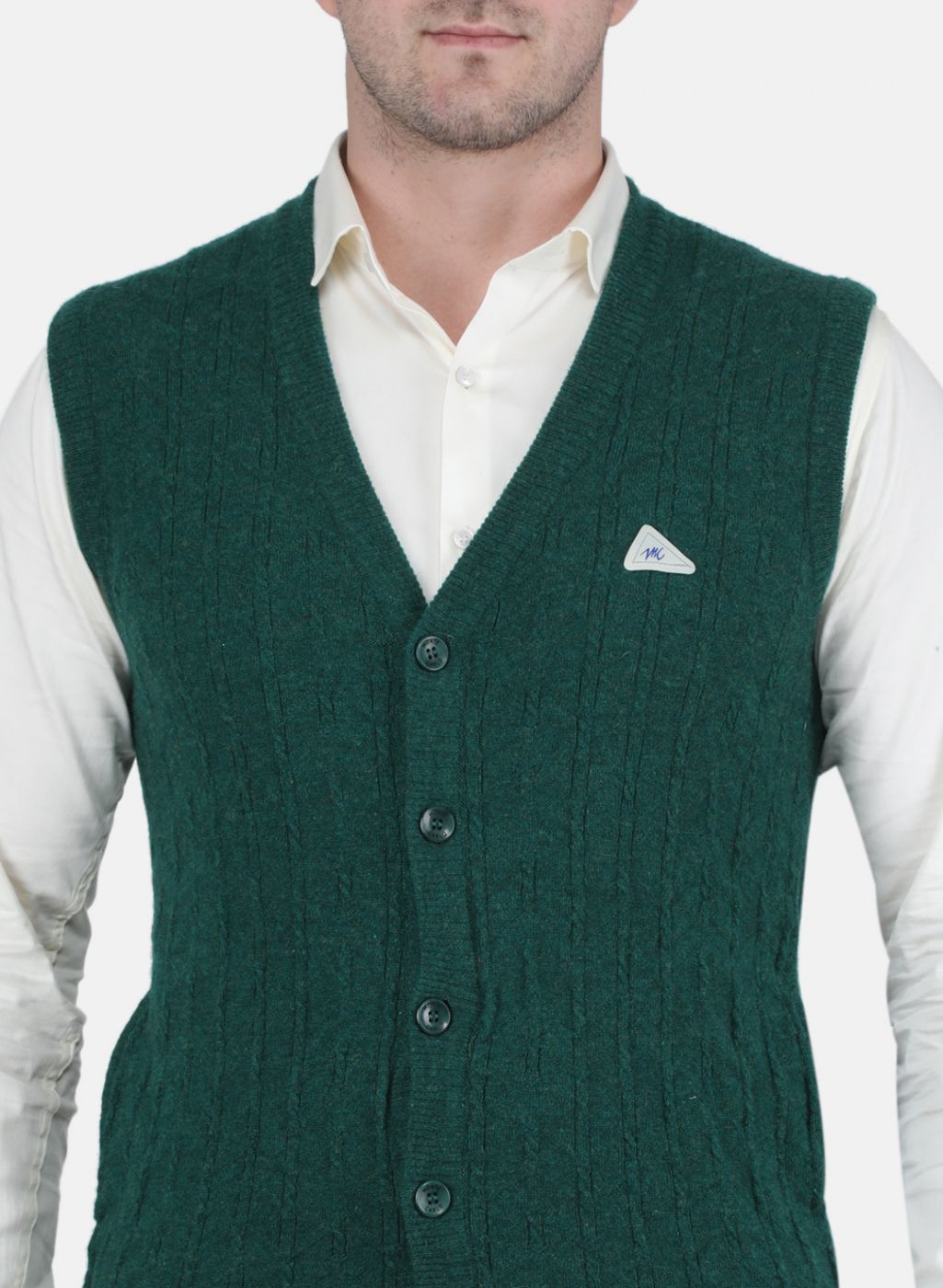 Men Green Self Design Cardigan