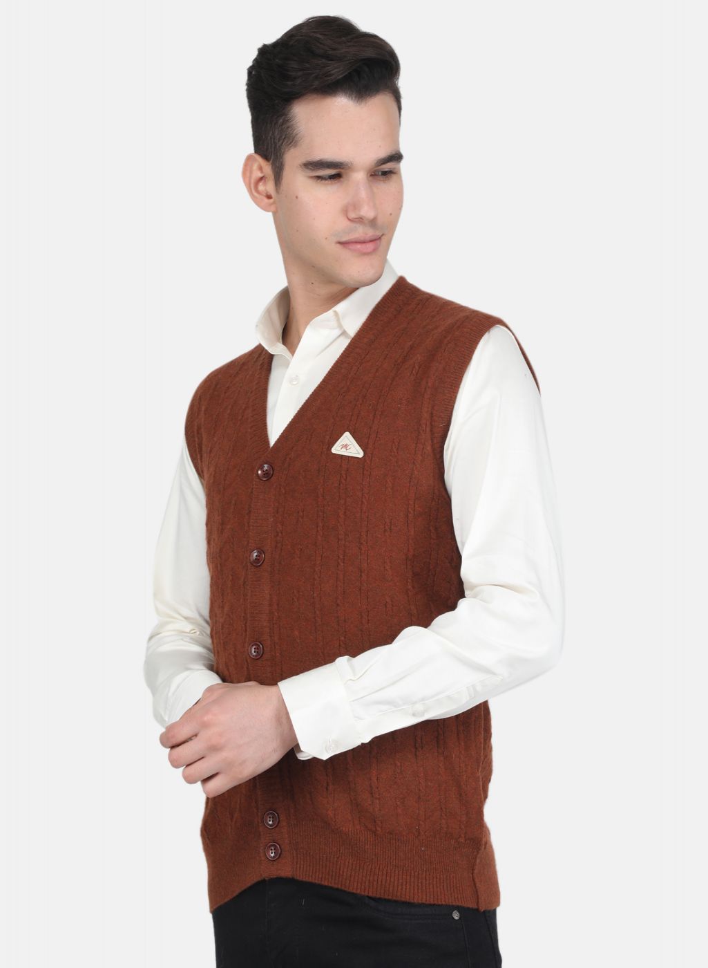 Men Brown Self Design Cardigan