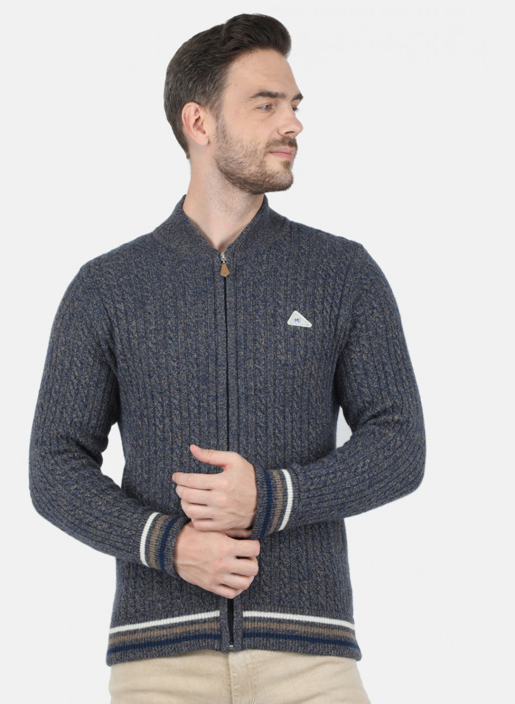 Men Blue Self Design Pullover