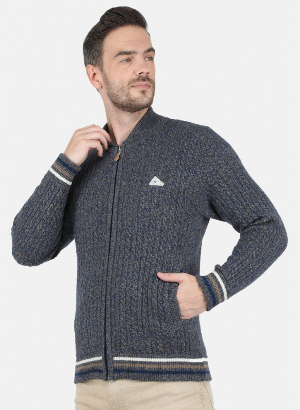 Men Blue Self Design Pullover