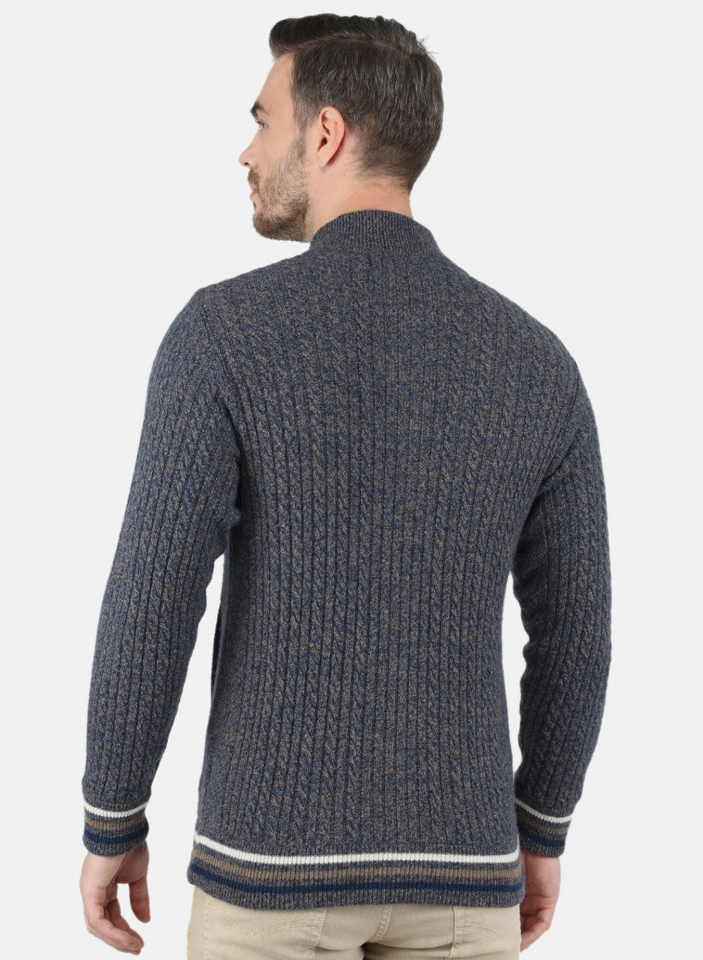 Men Blue Self Design Pullover