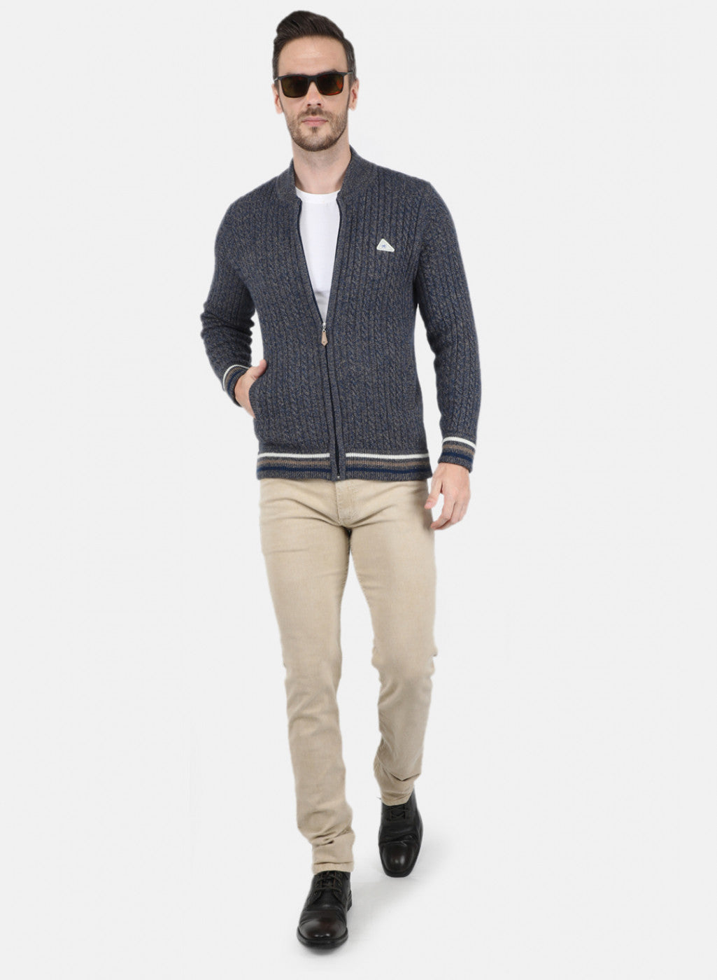 Men Blue Self Design Pullover