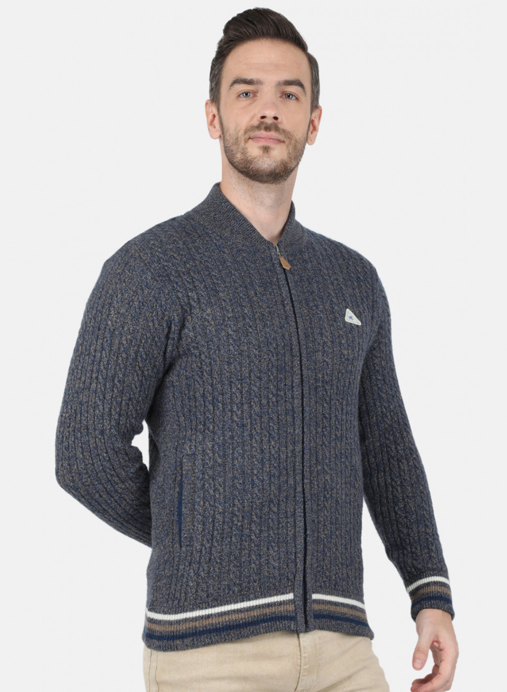 Men Blue Self Design Pullover