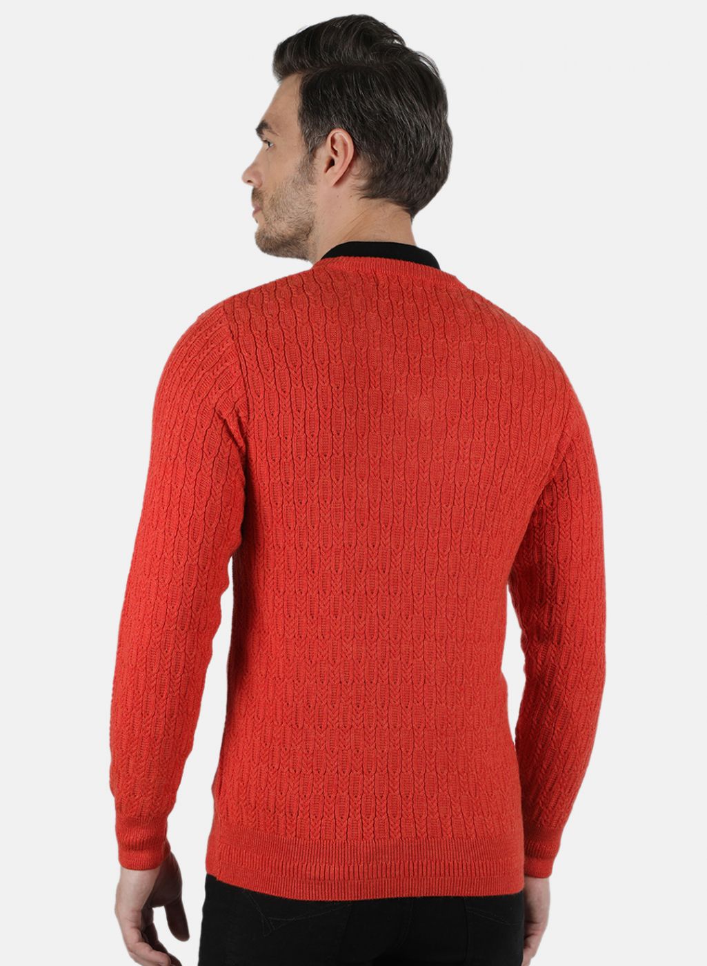 Men Orange Self Design Pullover
