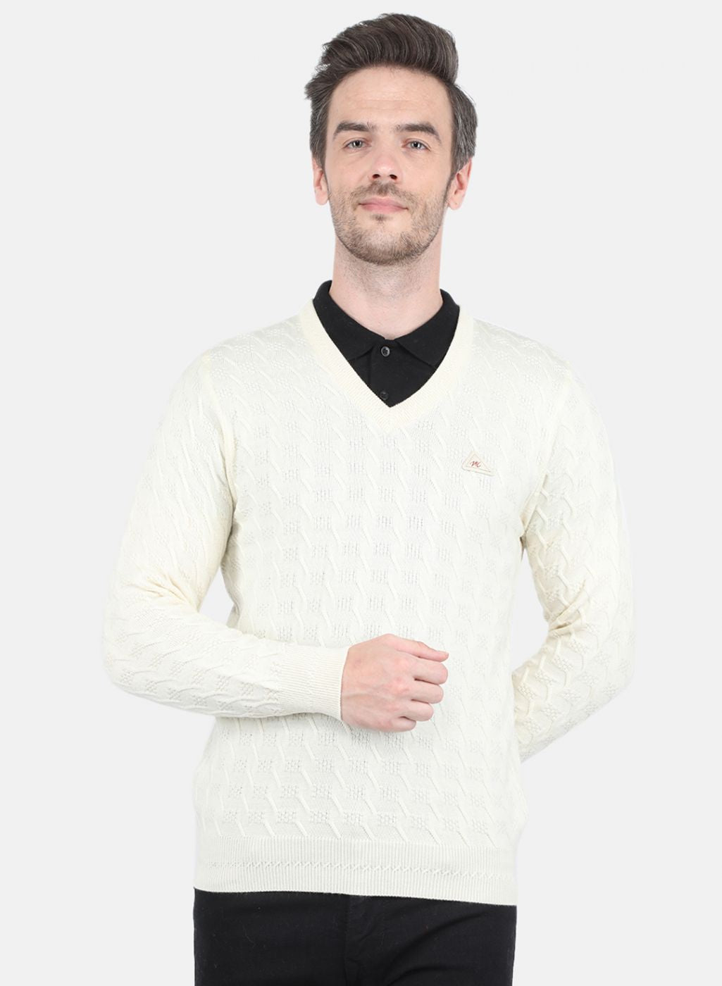 Men Off White Self Design Pullover