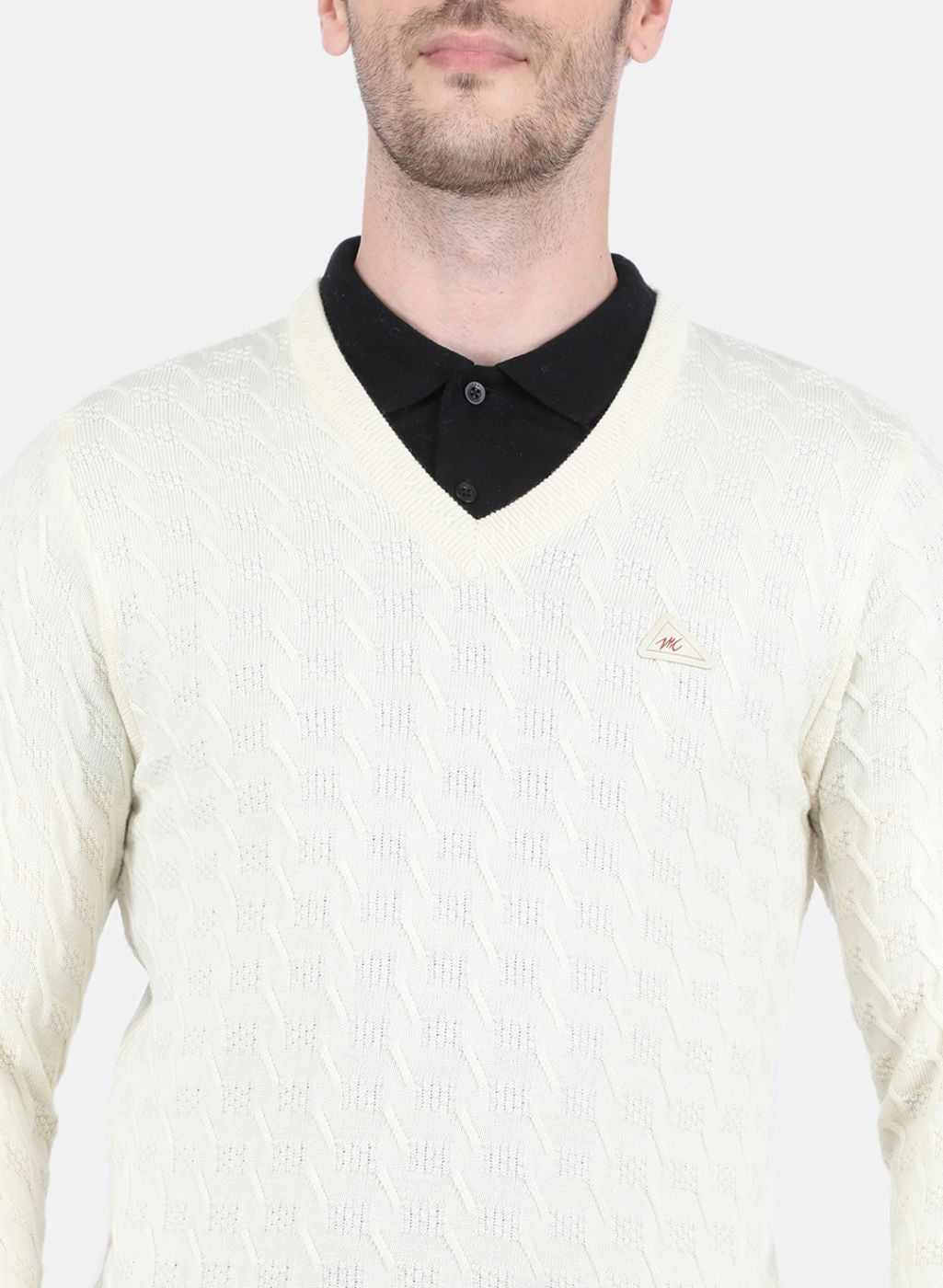 Men Off White Self Design Pullover