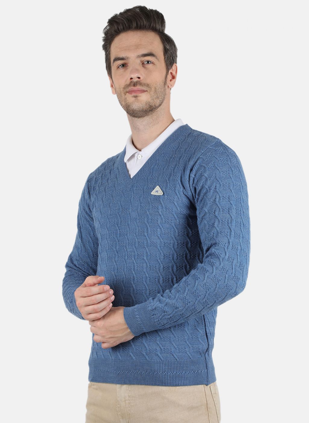 Men Blue Self Design Pullover