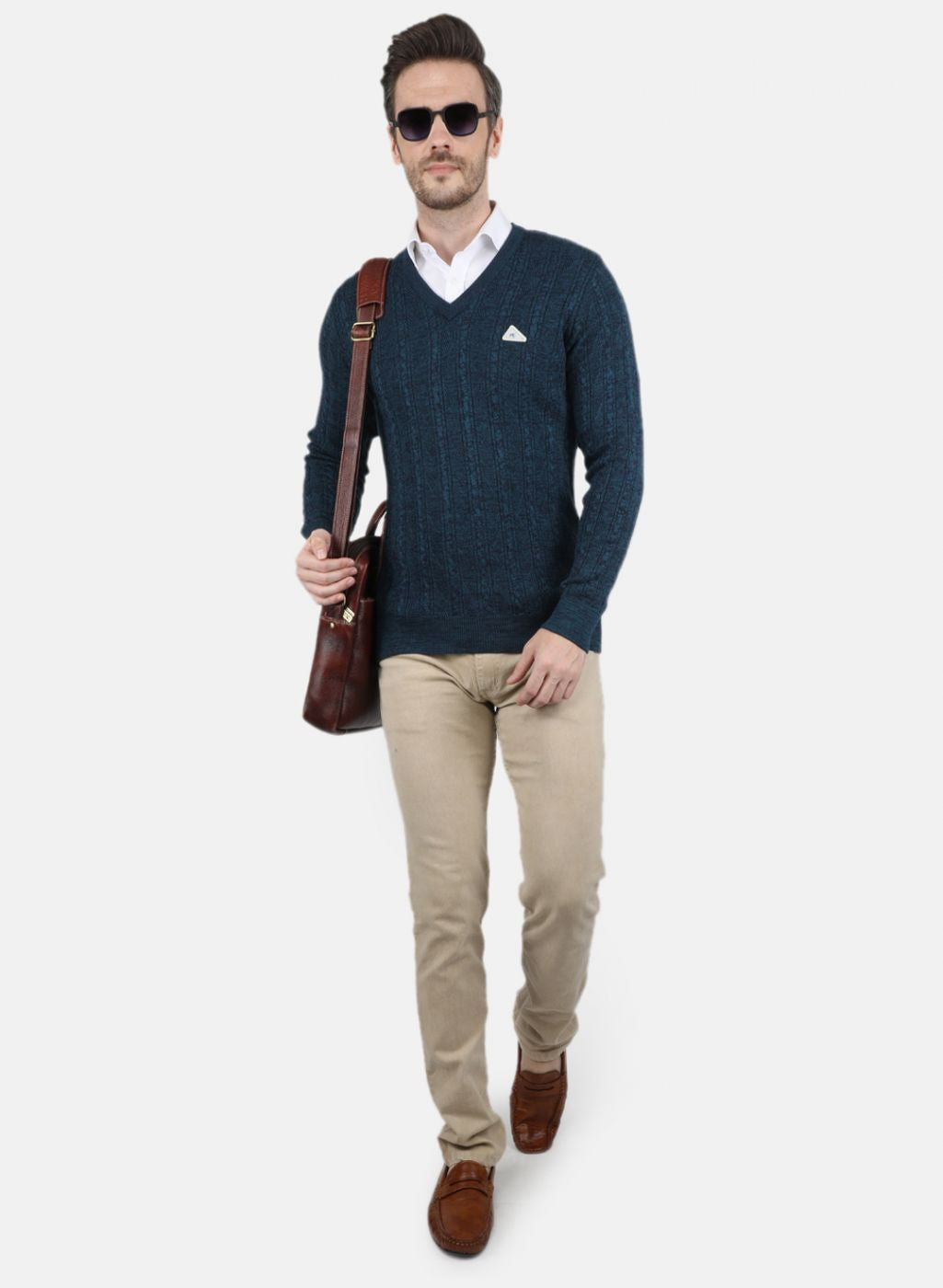 Men Blue Self Design Pullover