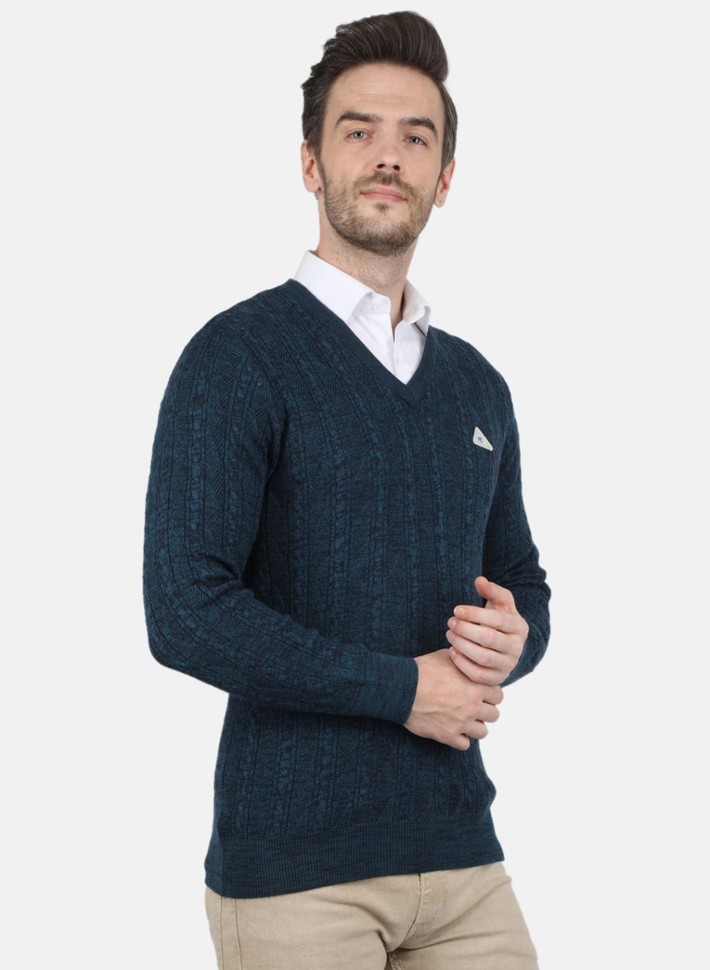Men Blue Self Design Pullover