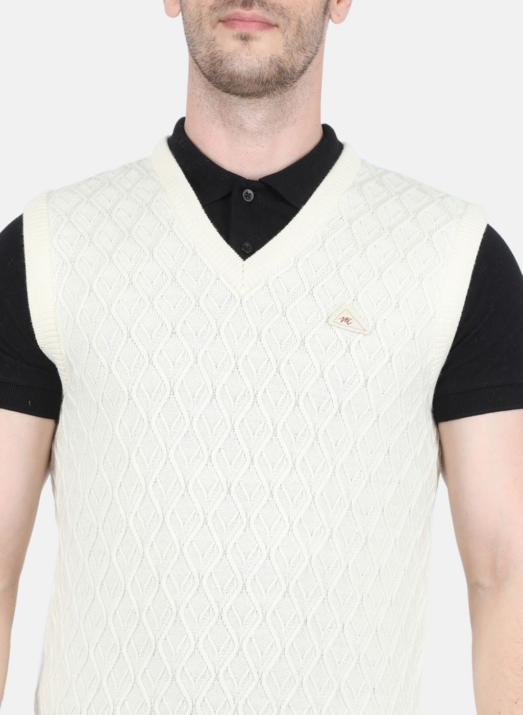 Men Off White Self Design Sweater