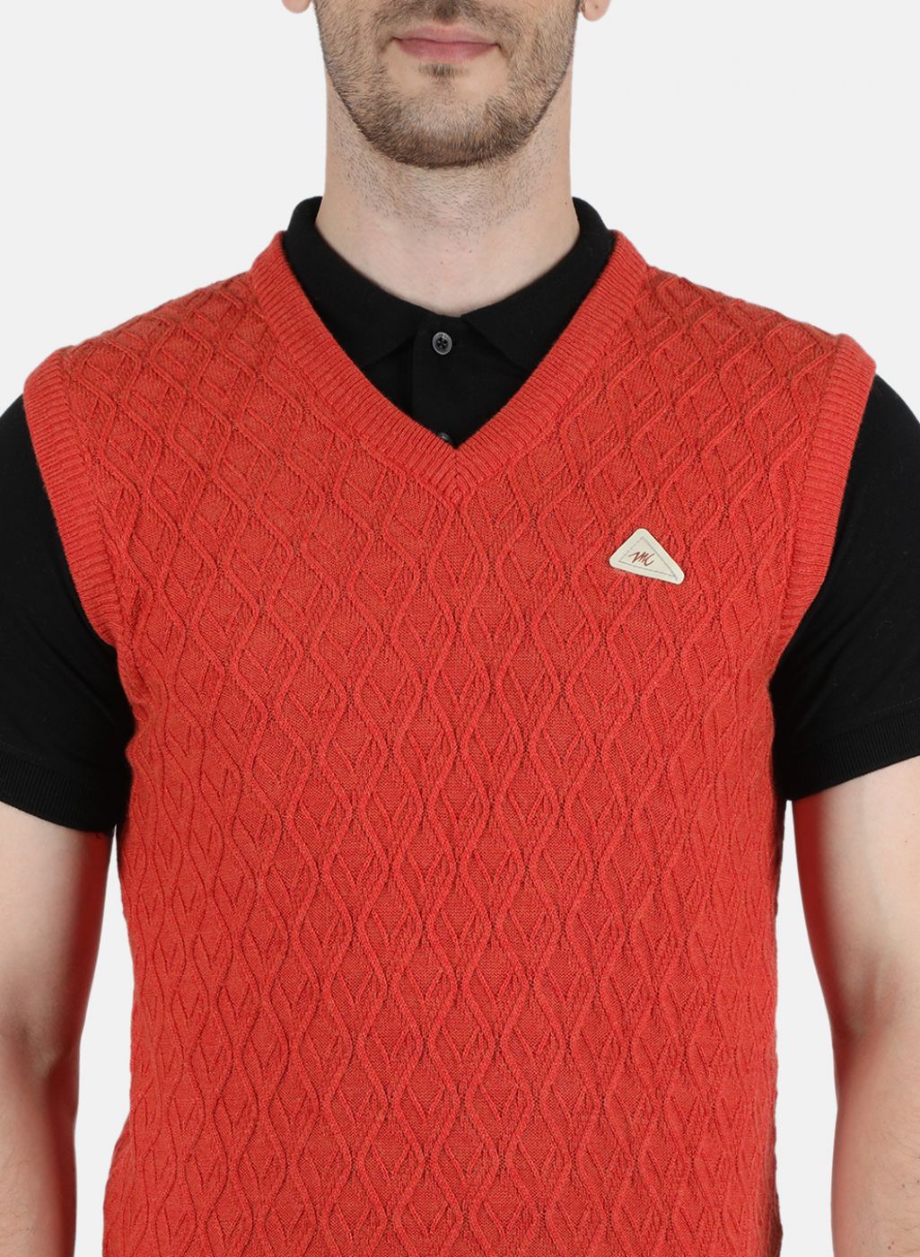 Men Orange Self Design Sweater