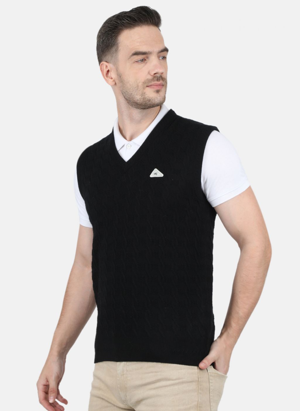 Men Black Self Design Sweater