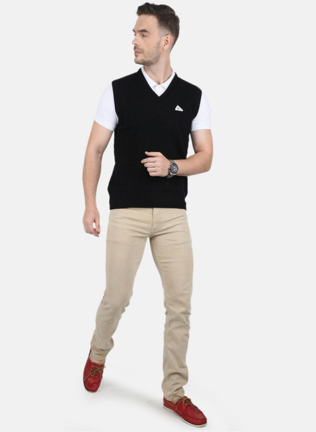 Men Black Self Design Sweater