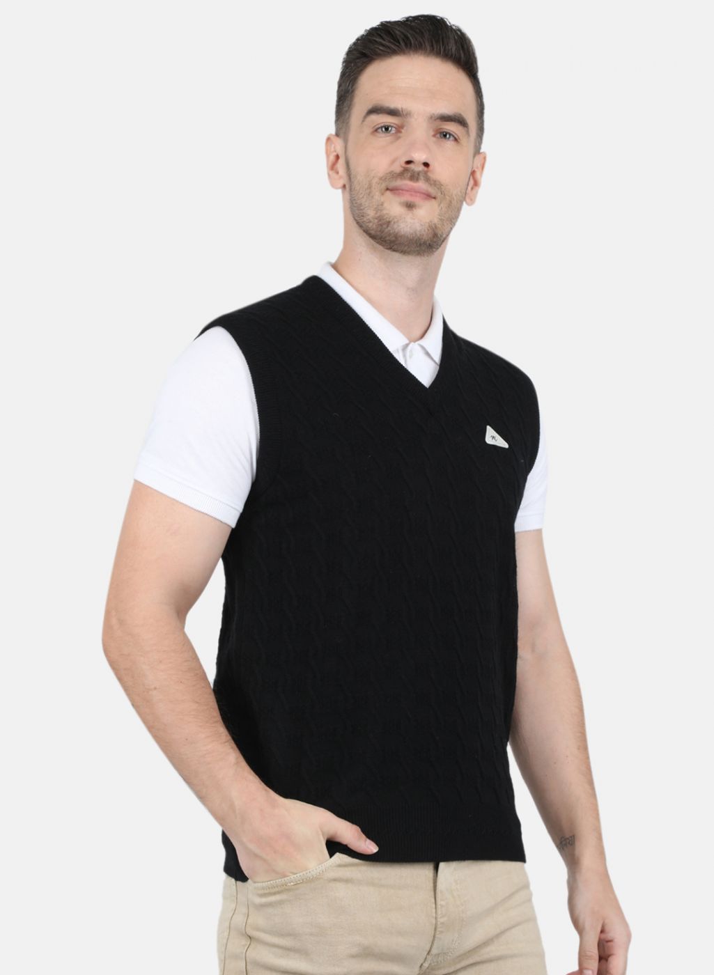 Men Black Self Design Sweater