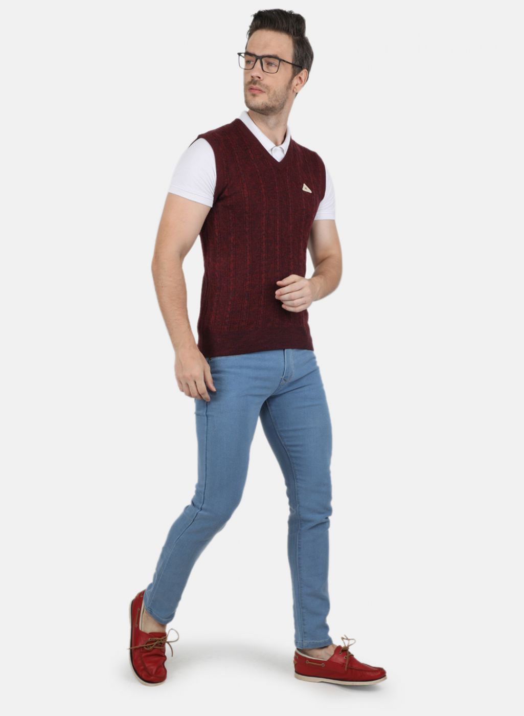 Men Maroon Self Design Sweater