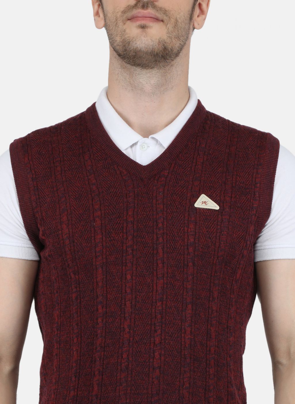 Men Maroon Self Design Sweater