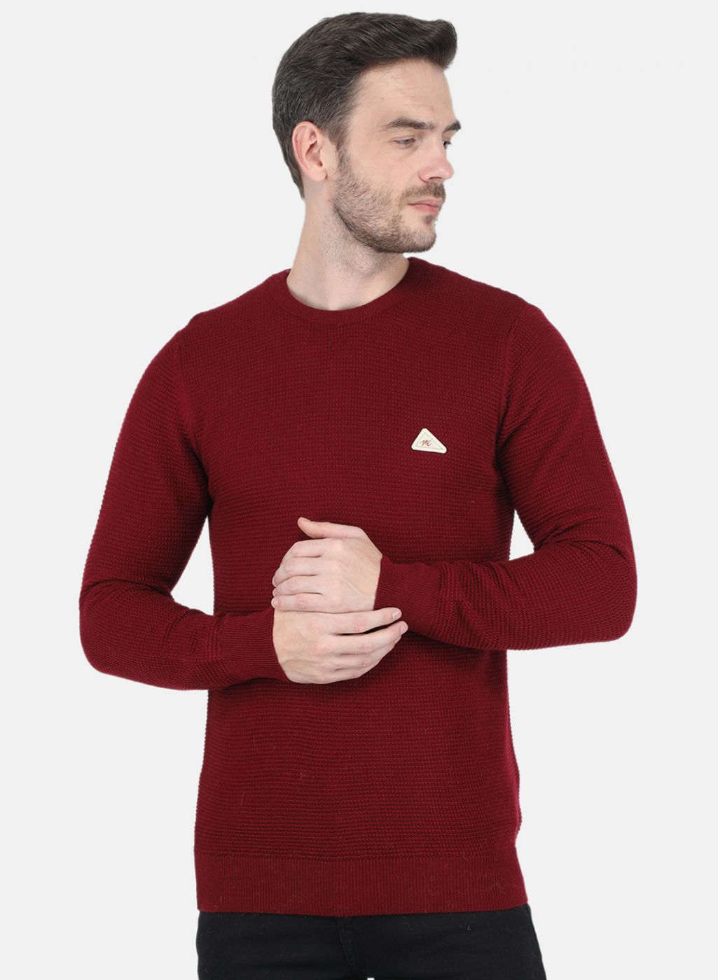 Men Maroon Self design Pullover