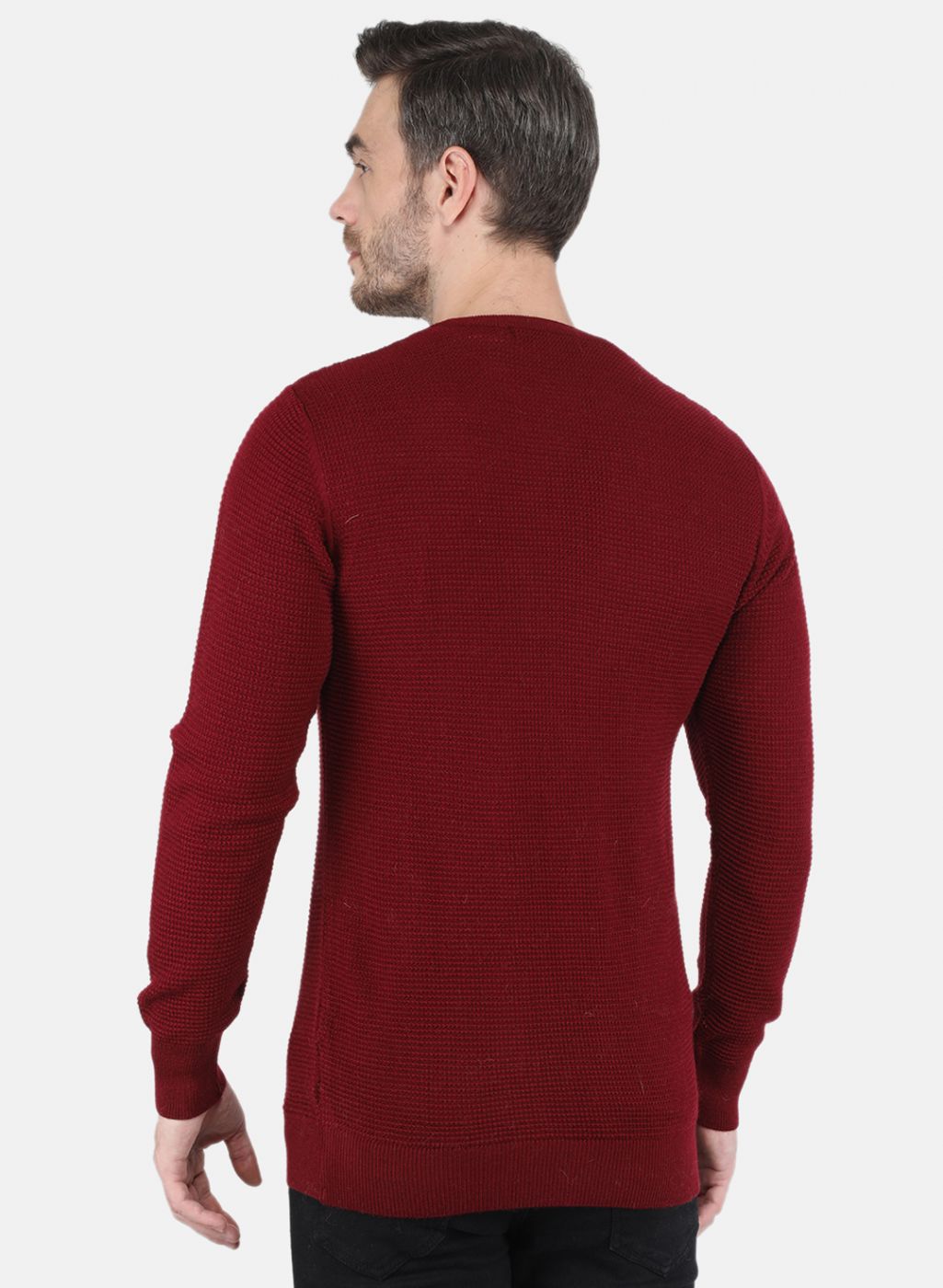 Men Maroon Self design Pullover