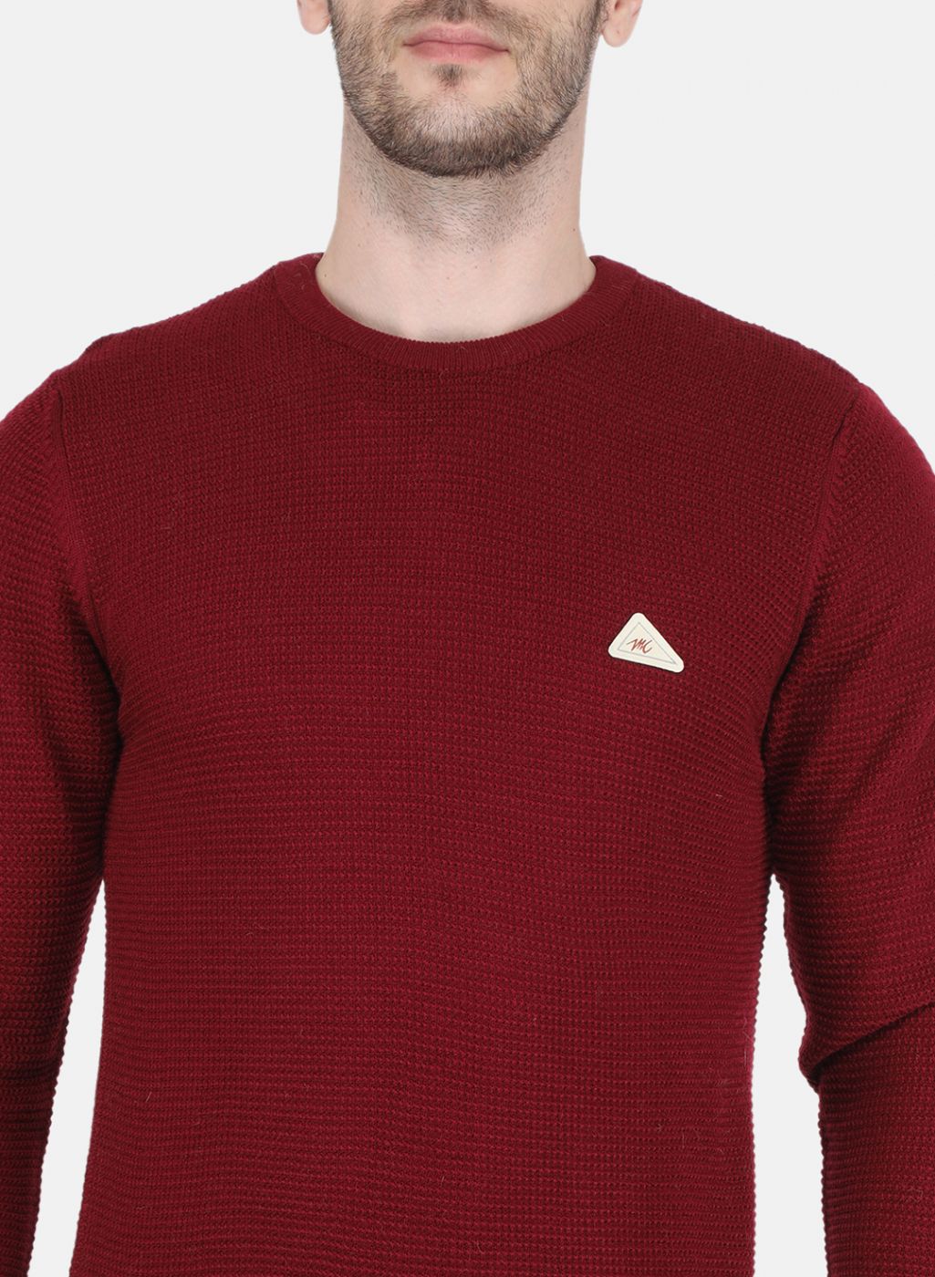 Men Maroon Self design Pullover