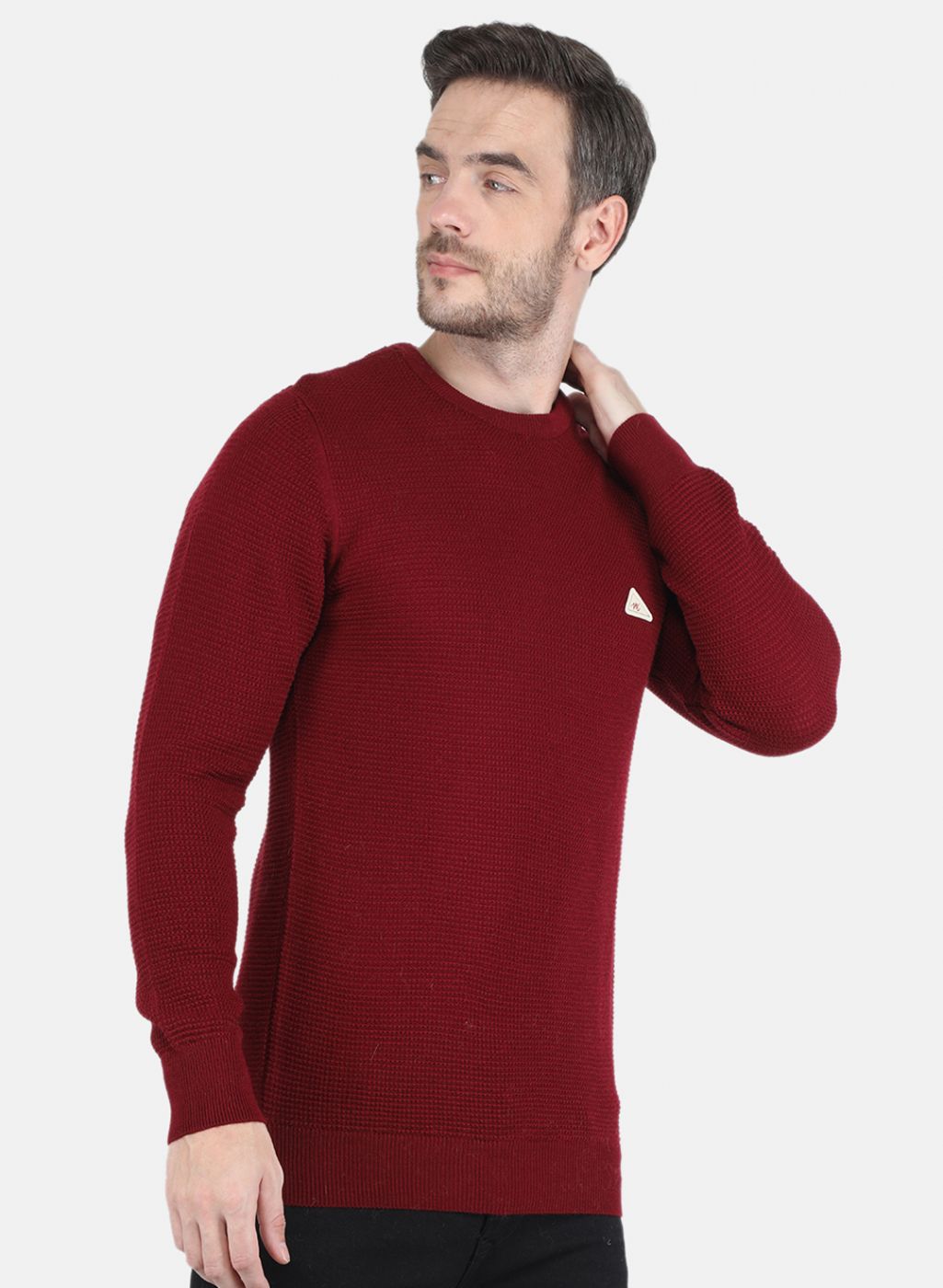 Men Maroon Self design Pullover