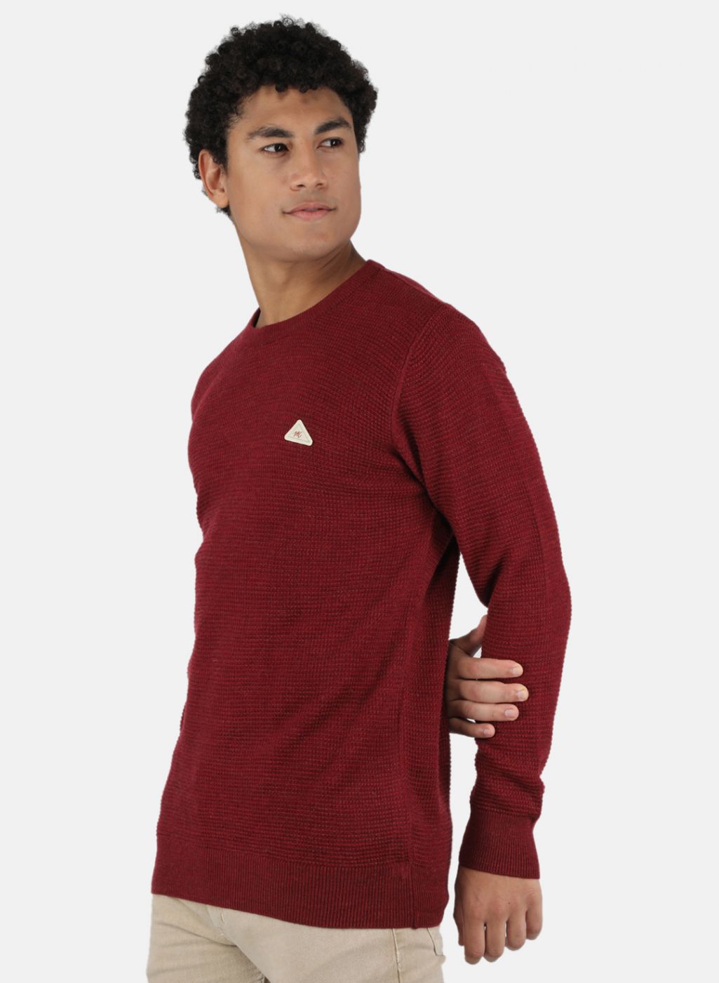Men Maroon Self Design Pullover