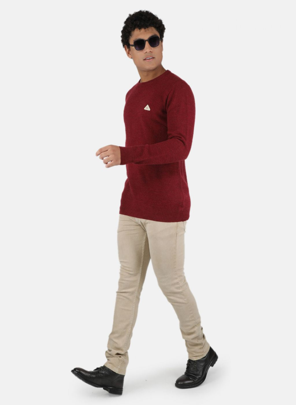 Men Maroon Self Design Pullover