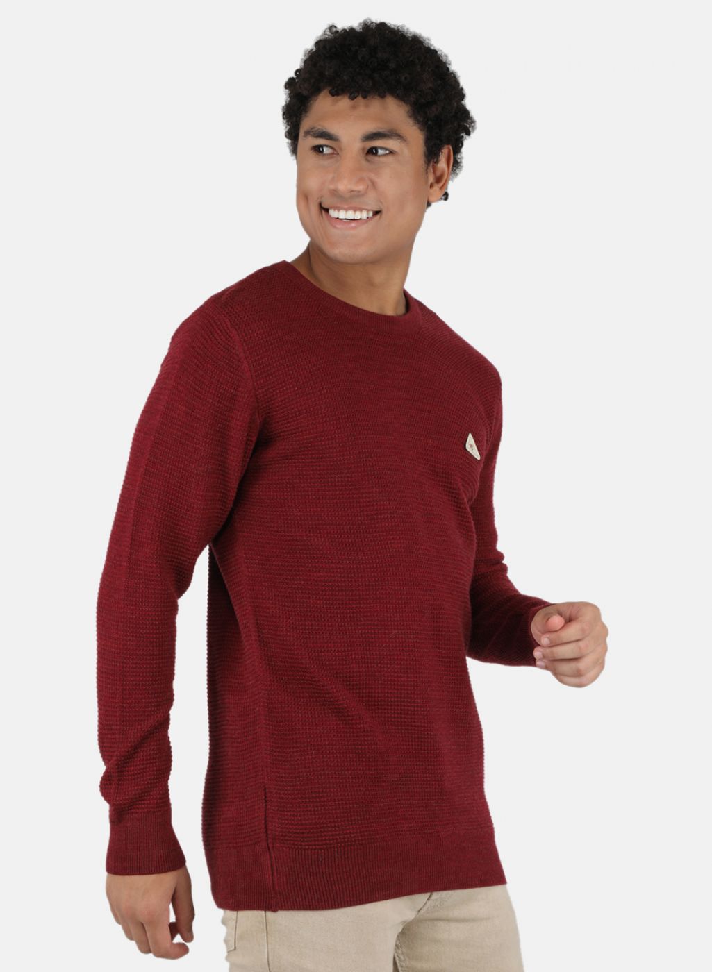 Men Maroon Self Design Pullover