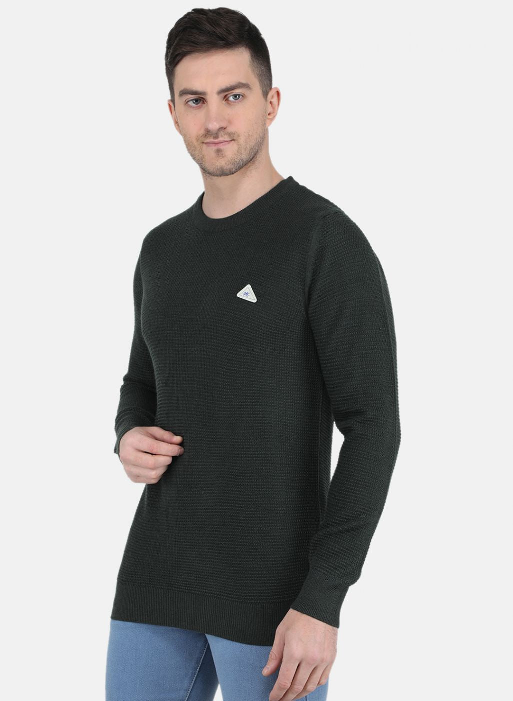 Men Green Self Design Pullover