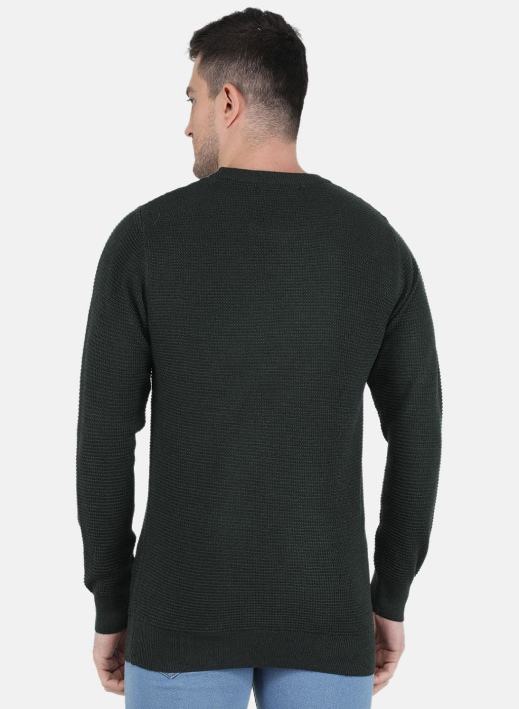 Men Green Self Design Pullover
