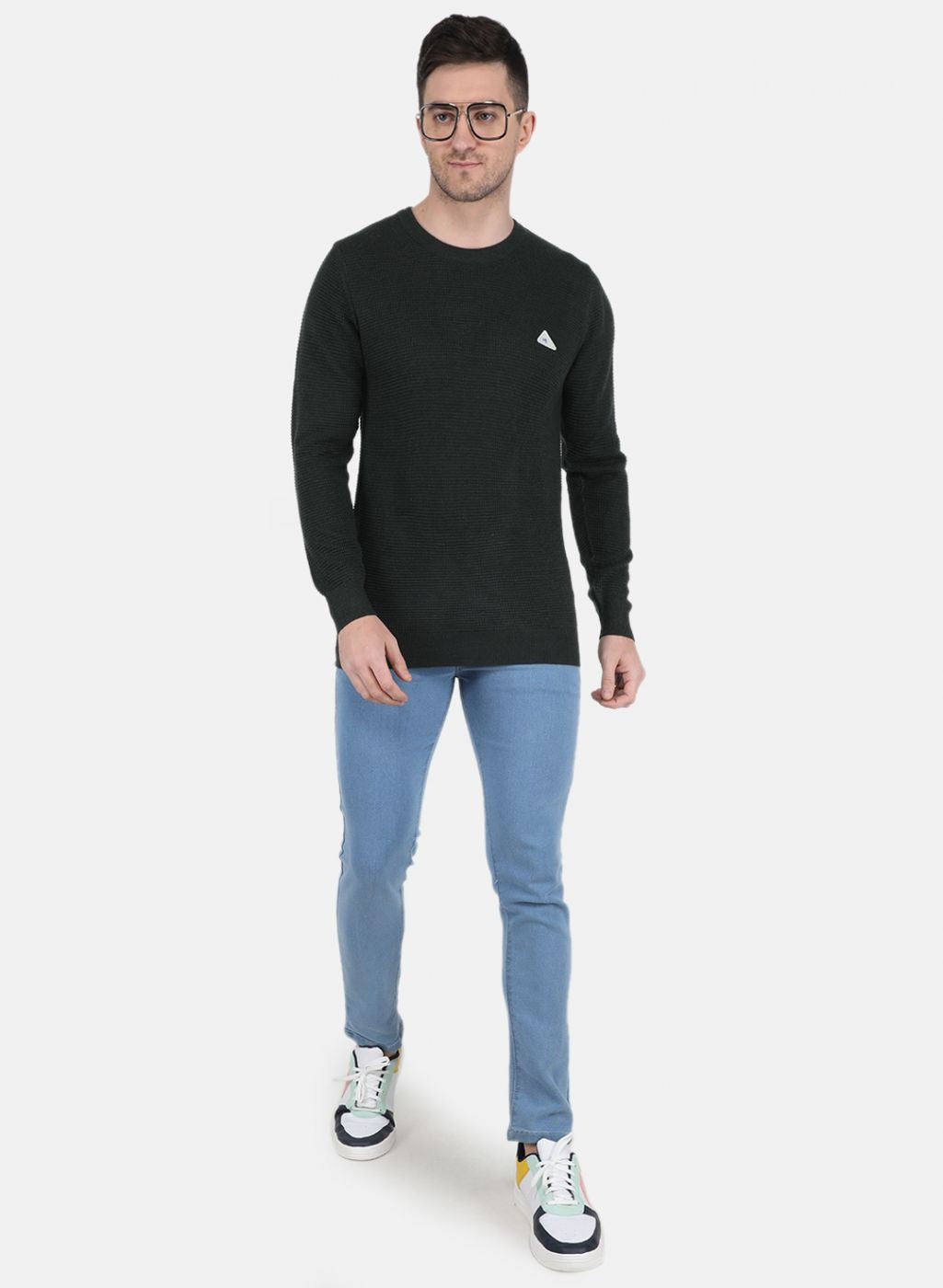 Men Green Self Design Pullover