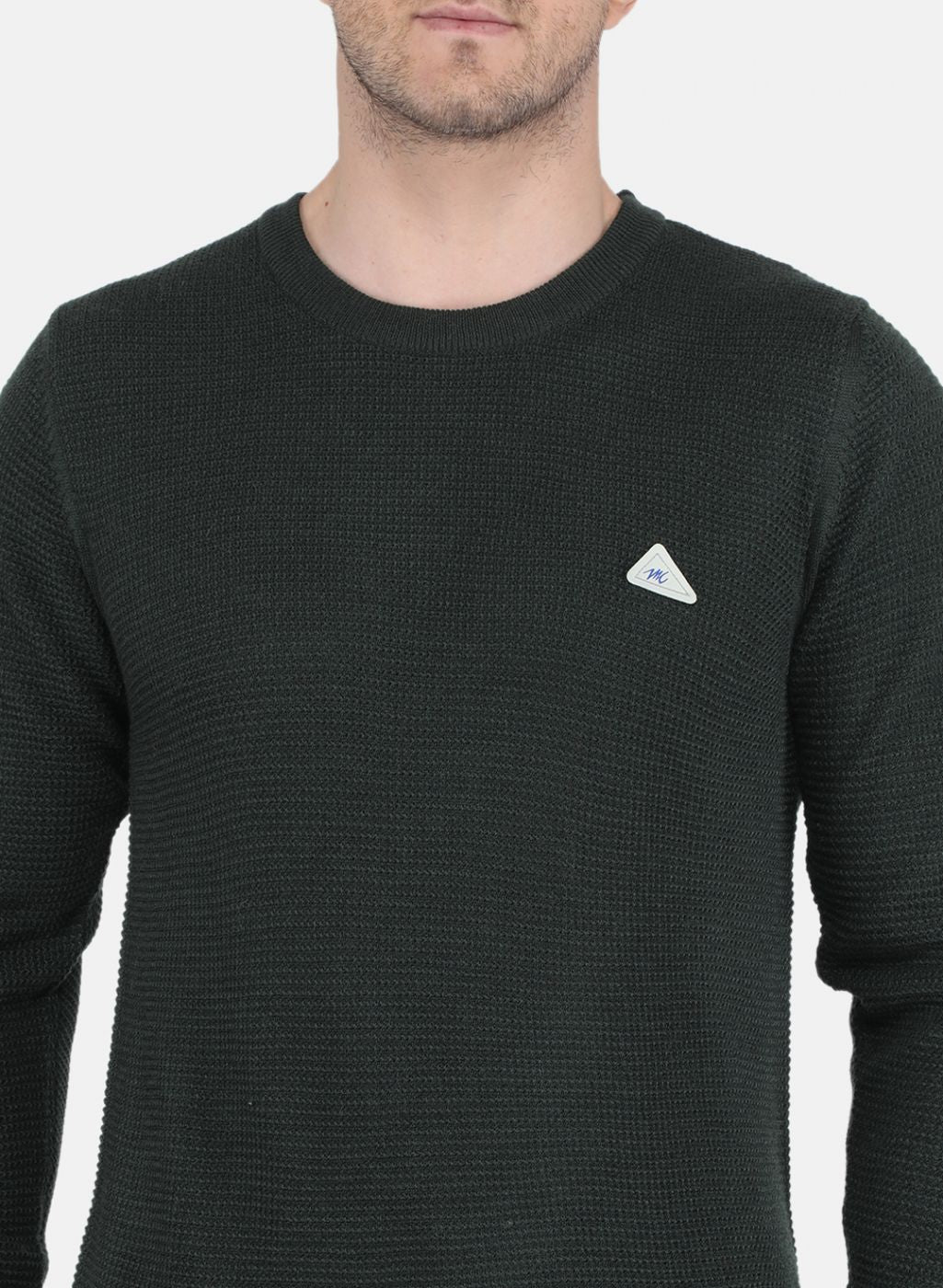 Men Green Self Design Pullover