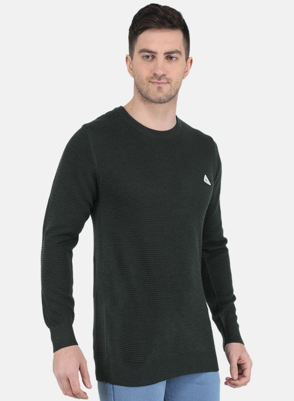 Men Green Self Design Pullover