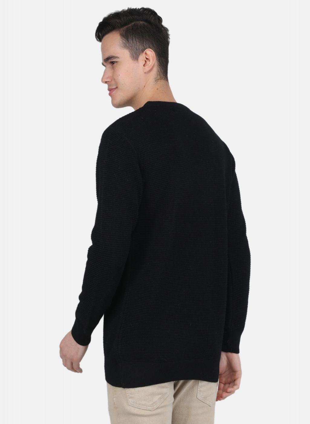 Men Black Self Design Pullover