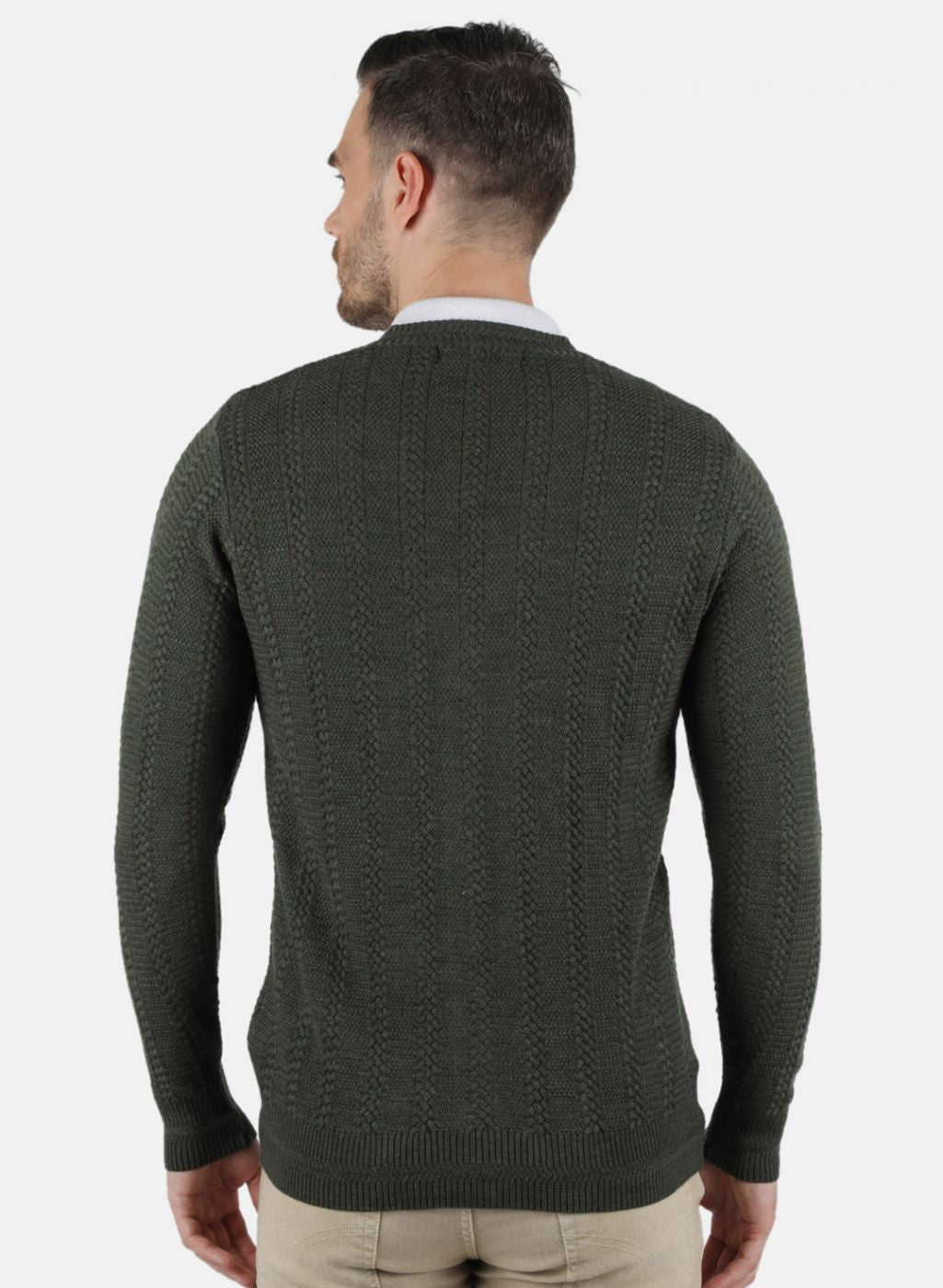 Men Olive Self Design Cardigan