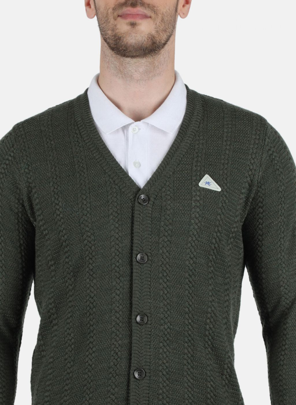Men Olive Self Design Cardigan