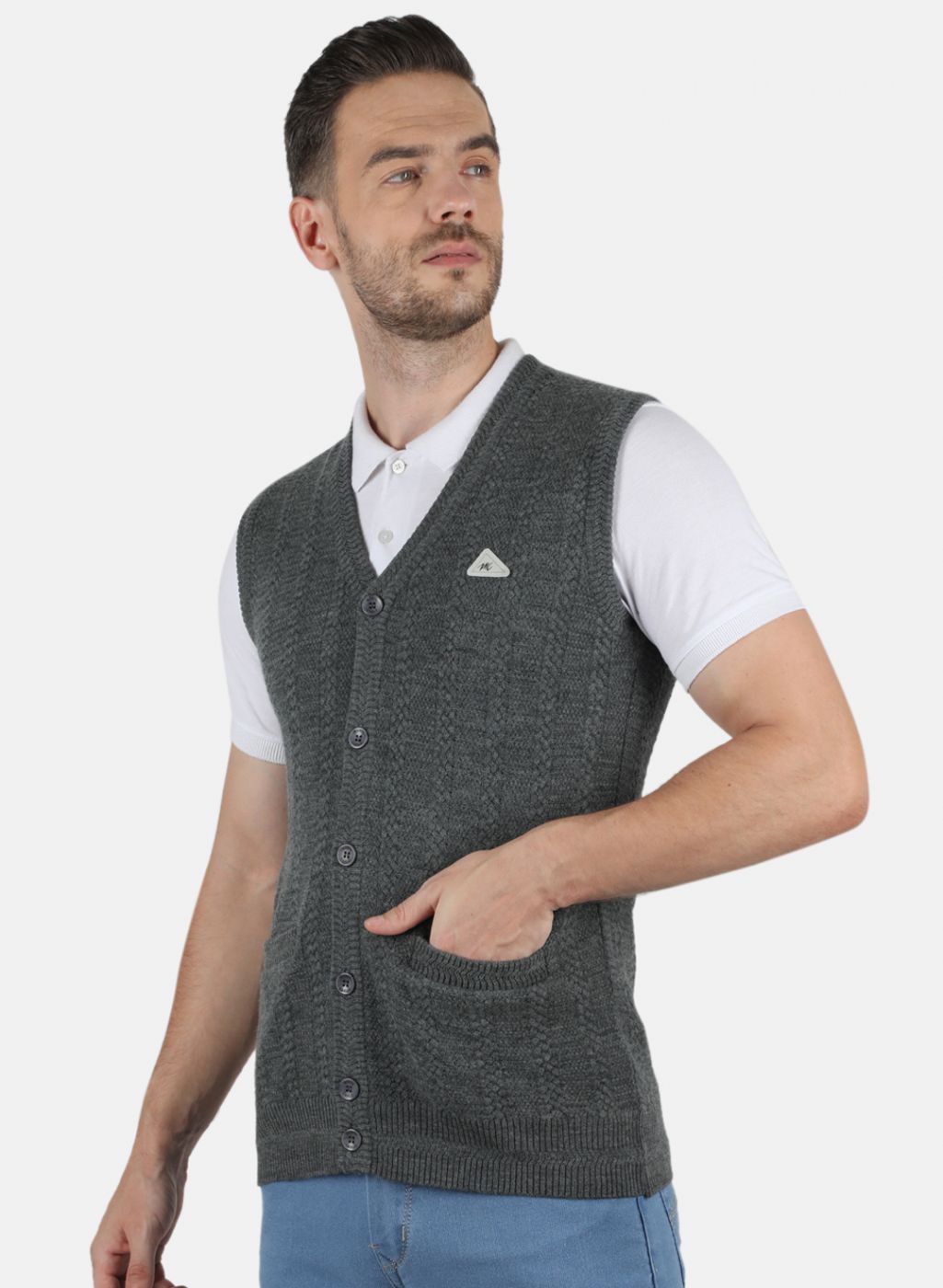 Men Grey Self Design Cardigan