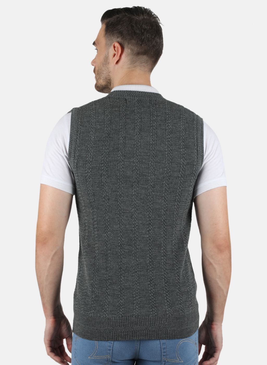 Men Grey Self Design Cardigan