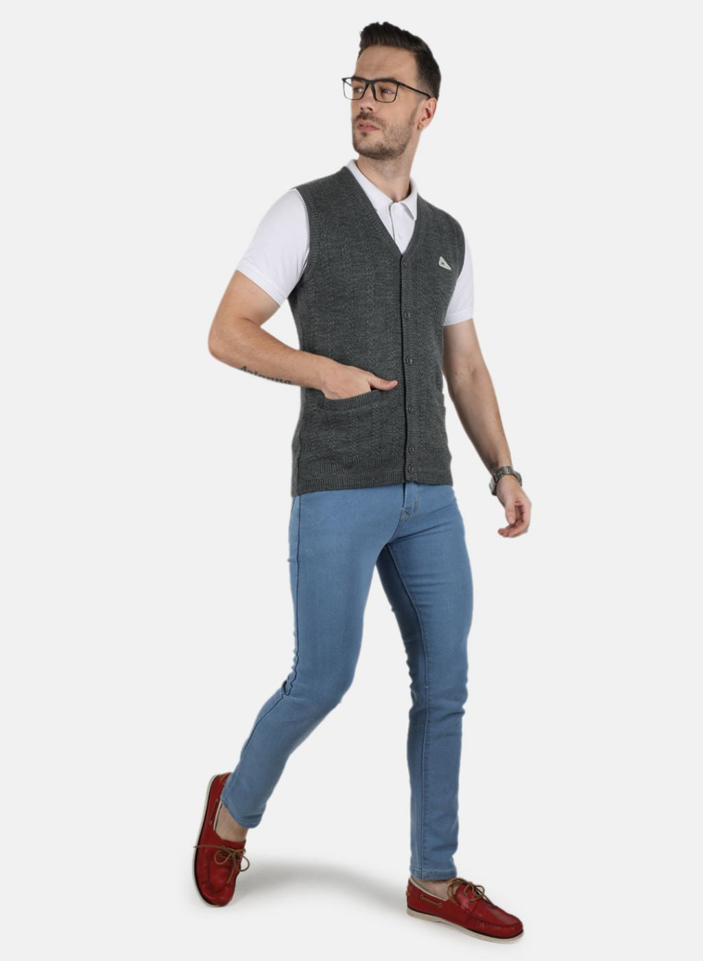 Men Grey Self Design Cardigan