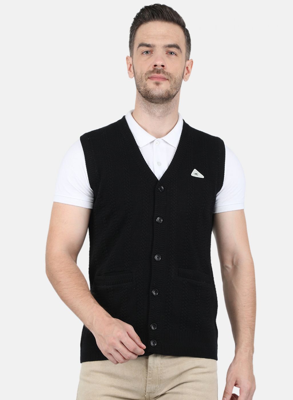 Men Black Self Design Cardigan