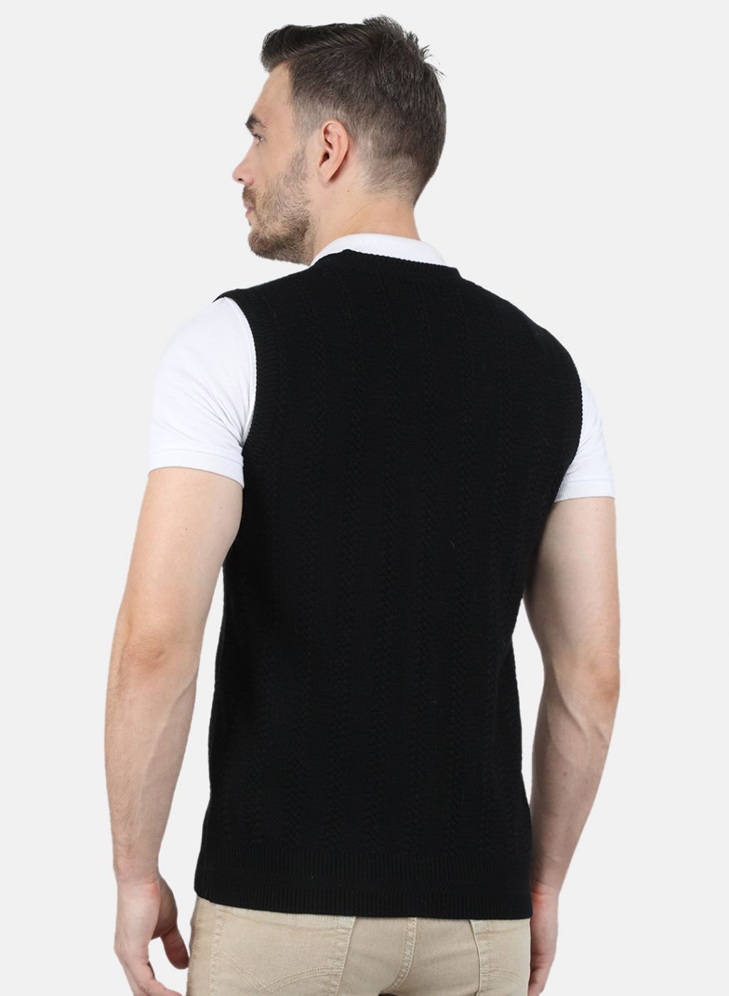Men Black Self Design Cardigan