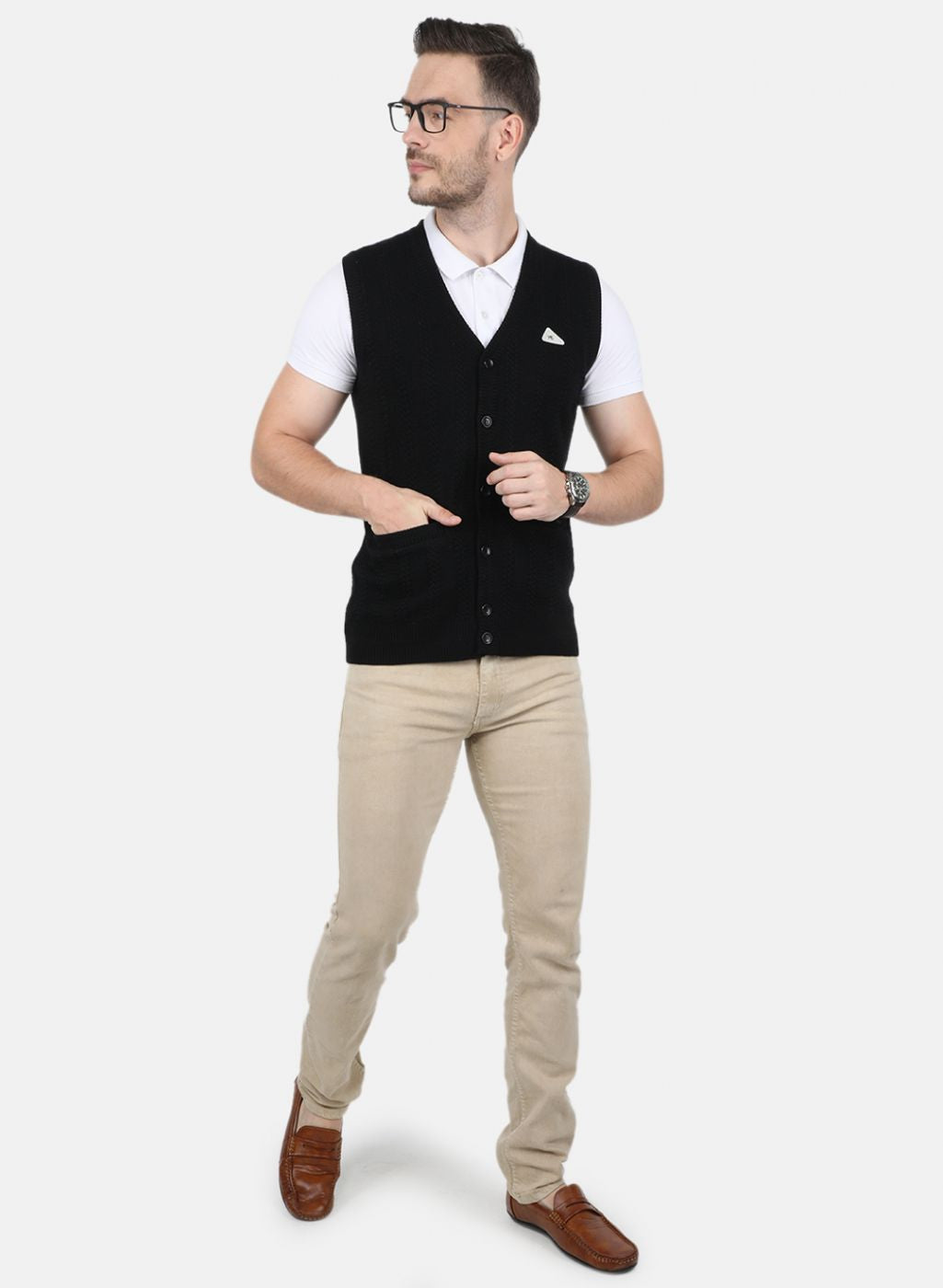 Men Black Self Design Cardigan