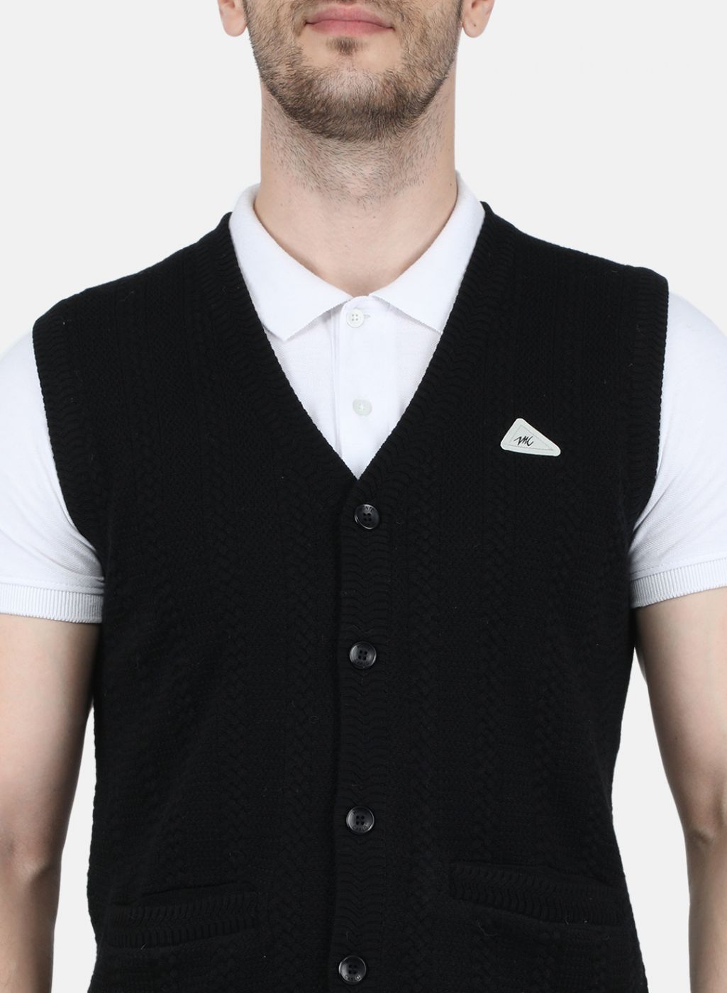 Men Black Self Design Cardigan