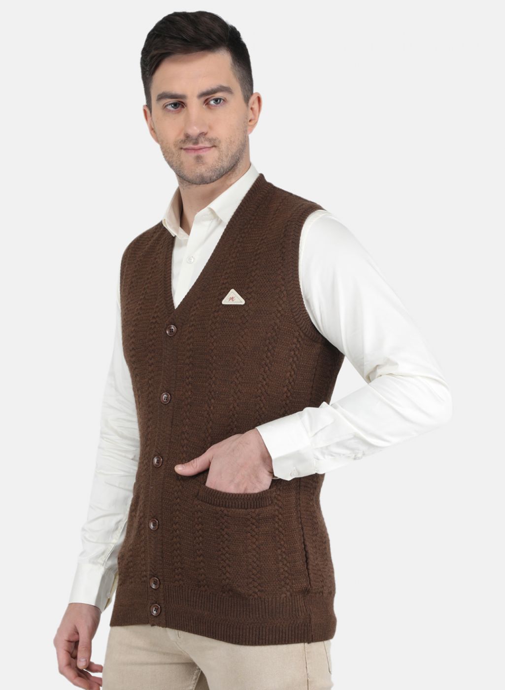 Men Brown Self Design Cardigan