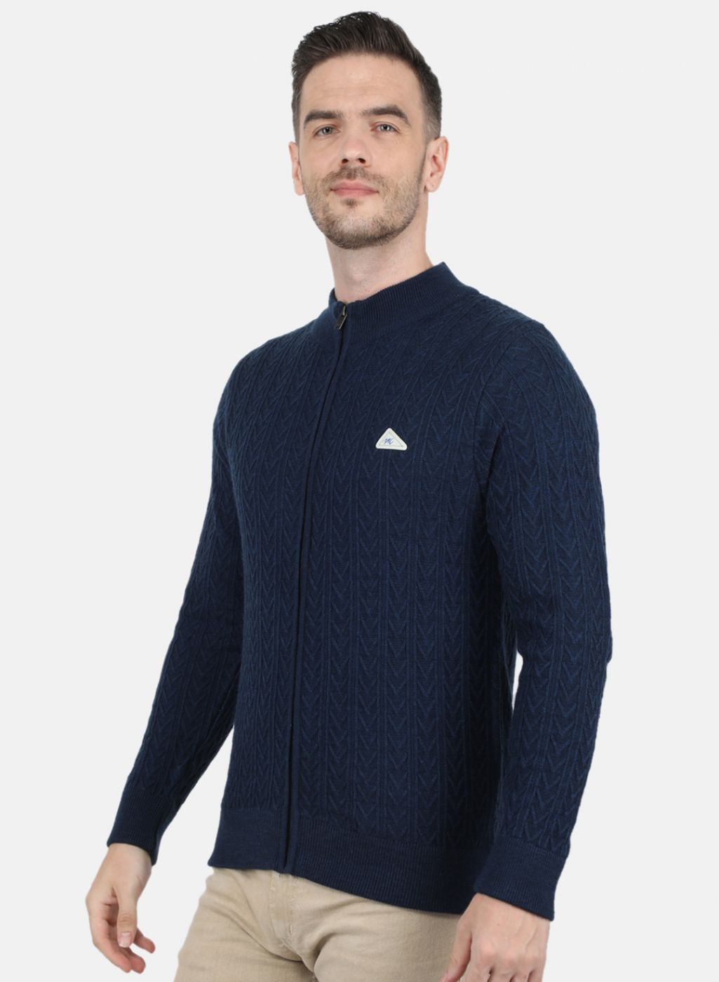 Men NAvy Blue Self Design Pullover