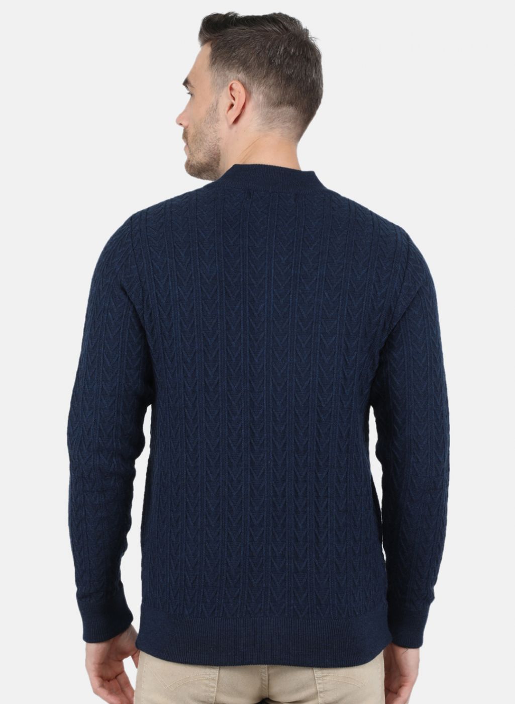 Men NAvy Blue Self Design Pullover