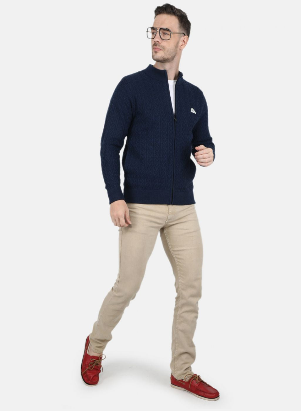 Men NAvy Blue Self Design Pullover