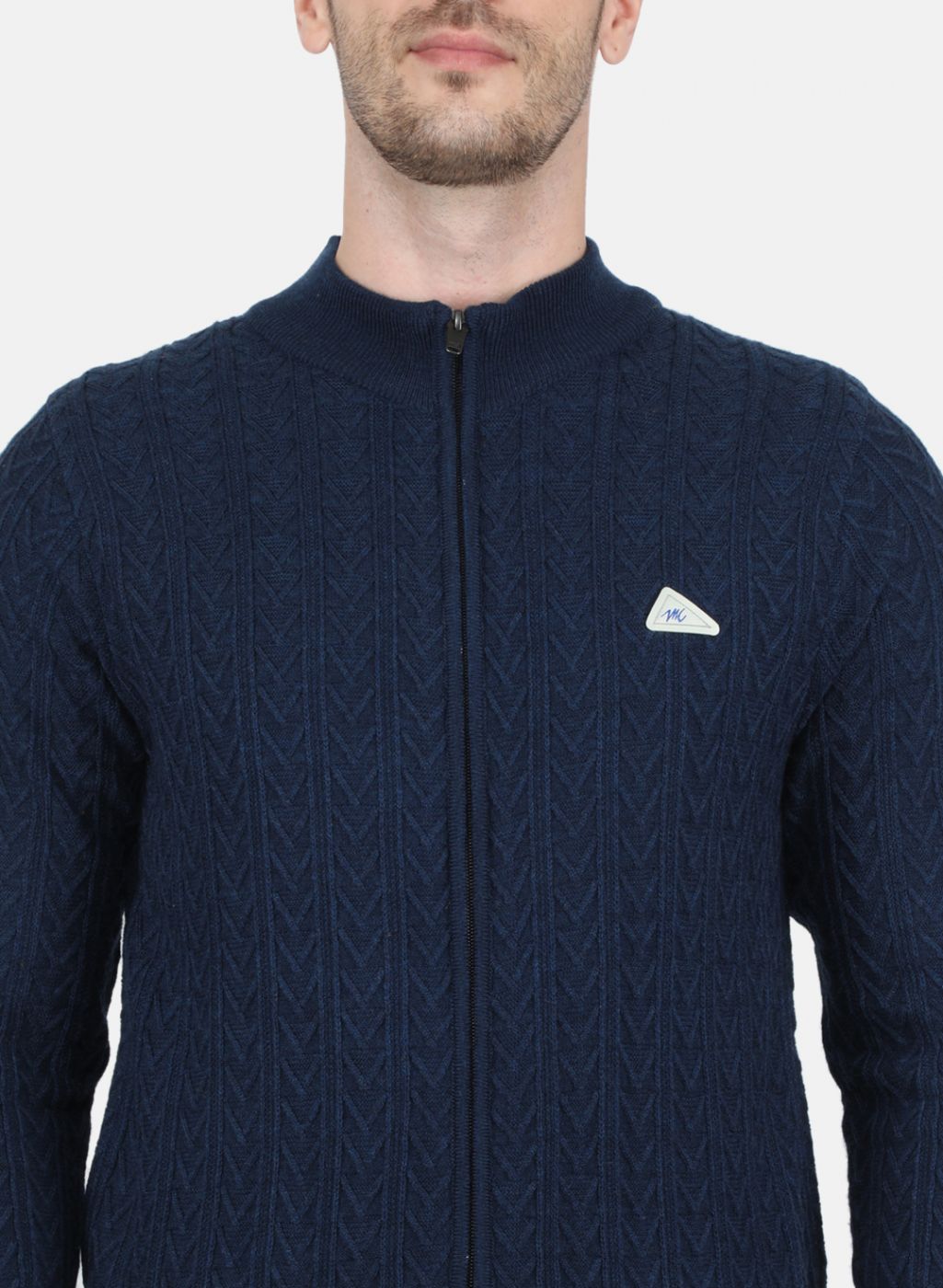Men NAvy Blue Self Design Pullover