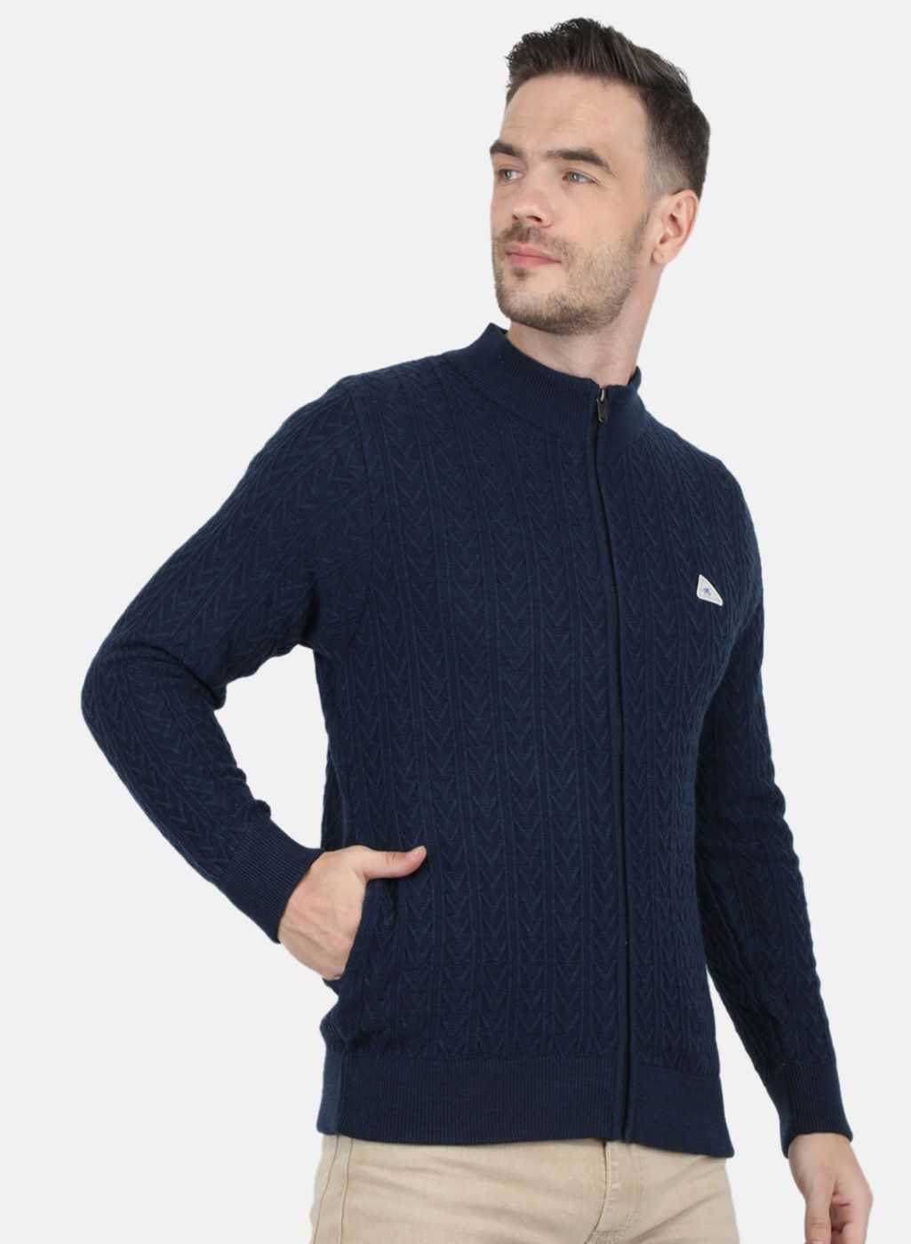 Men NAvy Blue Self Design Pullover