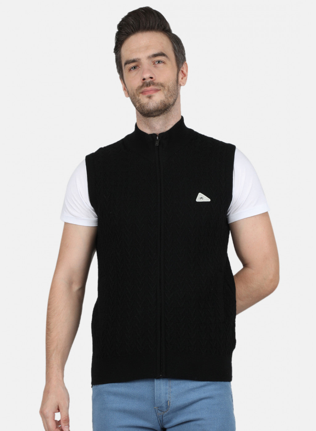 Men Black Self Design Sweater